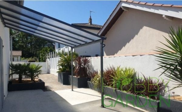 LUCIA, Pergola de terasa, aluminiu, gri-antracit, policarbonat, panza de umbra retractabila, 301x275x299 cm