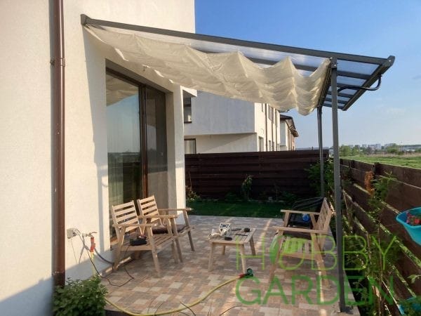 JASMINE, Pergola pentru terasa, aluminiu culoare gri antracit, policarbonat, panza de umbra retractabila (502x275x299cm) TT3050AL