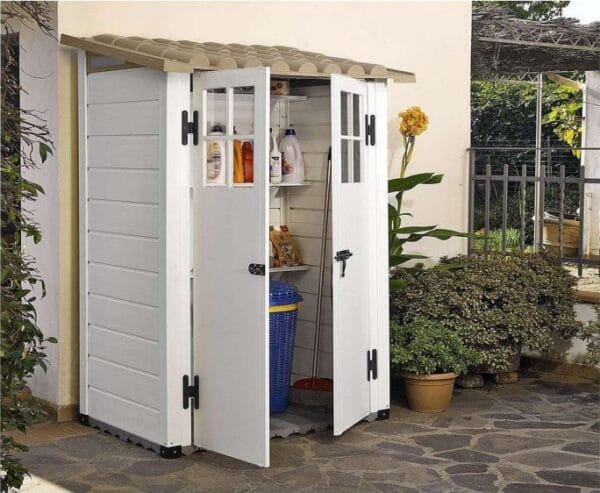 Adapost de gradina, PVC/ABS, fixare la perete, 123x83x201 cm, 1.32mp, Ref: EVO 100