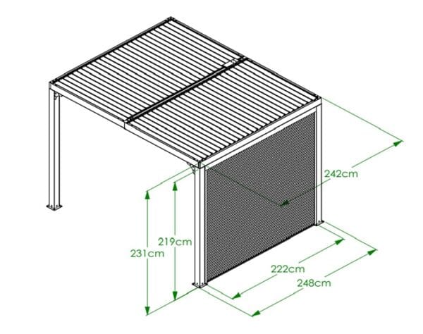 PERDEA DIN PVC tesuta, culoare gri, compatibila cu pergola bioclimatica PER2430BI, instalare pe o latura de 240cm, dimensiuni 220cm x 220cm..