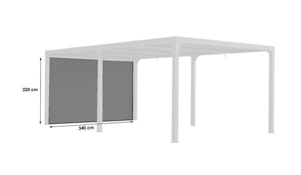 PERDEA DIN PVC tesuta, 430 gr/m², culoare gri,  compatibila cu pergolele bioclimatice PER3630BI si PER3660BI, pentru latura de 360cm, dimensiuni 340cm x 220cm
